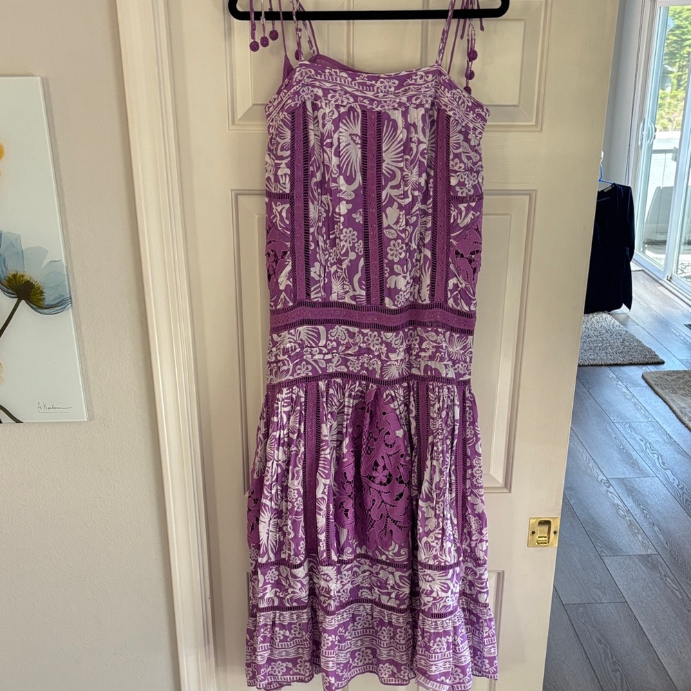 FARM Rio Purple & White Printed Maxi Dress with Pom-Strap Details